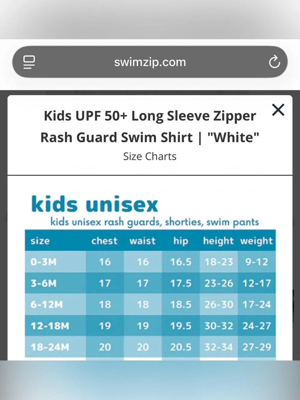 SwimZip UPF 50+ Long Sleeve Zipper Rash Guard Swim Shirt Set, size 12-18M